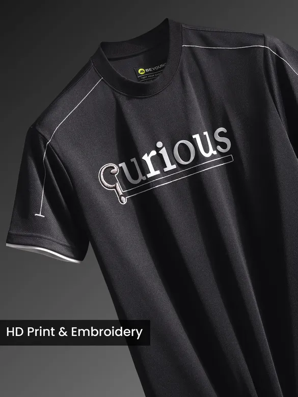 Black HD Embroidered Dual Sleeves Oversized T-Shirt