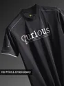 Black HD Embroidered Dual Sleeves Oversized T-Shirt