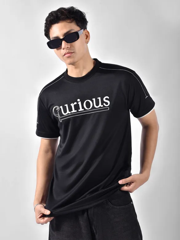 Black HD Embroidered Dual Sleeves Oversized T-Shirt