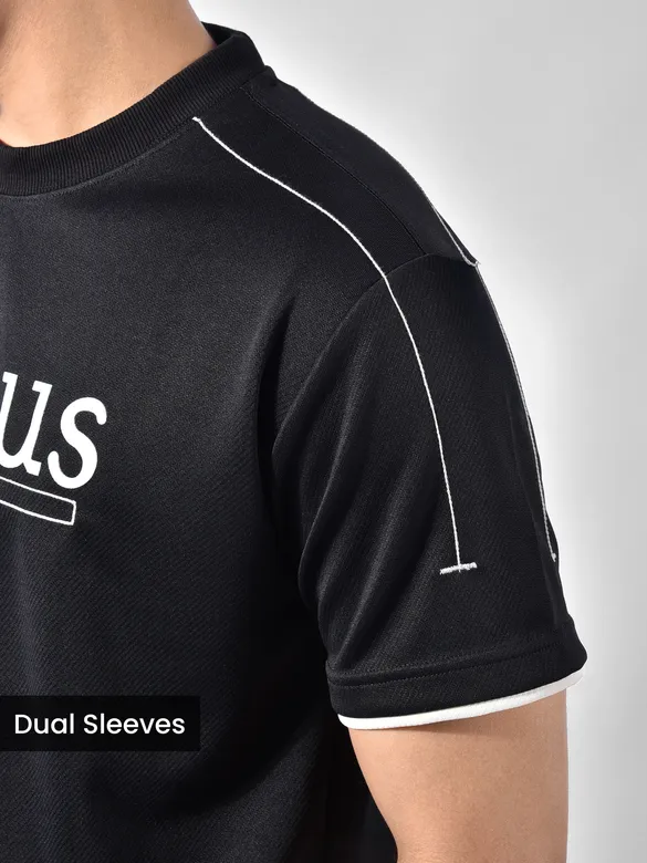Black HD Embroidered Dual Sleeves Oversized T-Shirt