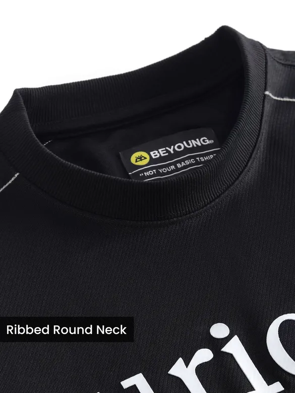 Black HD Embroidered Dual Sleeves Oversized T-Shirt