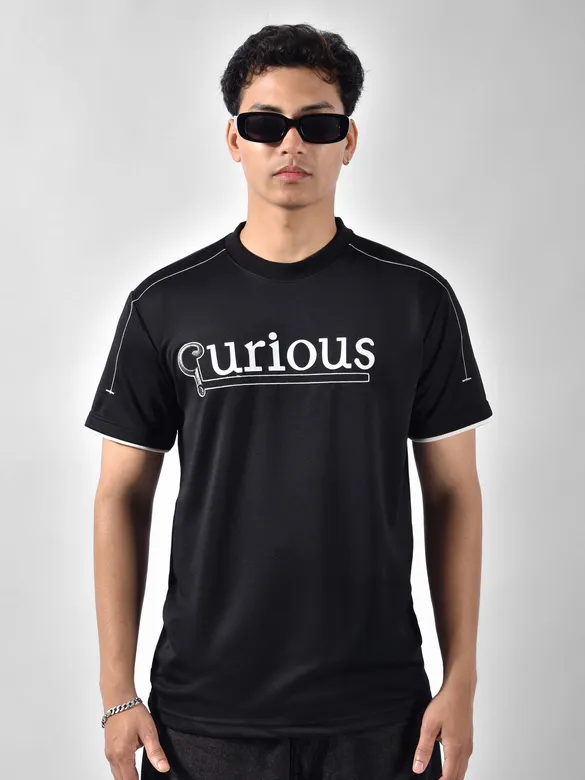 Black HD Embroidered Dual Sleeves Oversized T-Shirt