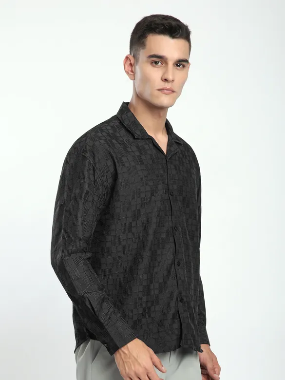 Black Jacquard Cuban Shirt