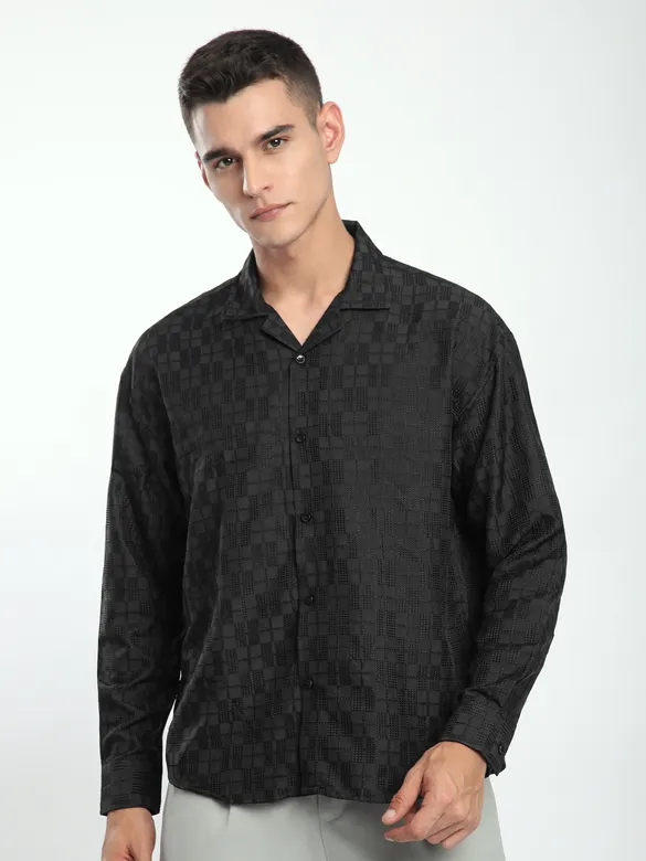 Black Jacquard Cuban Shirt