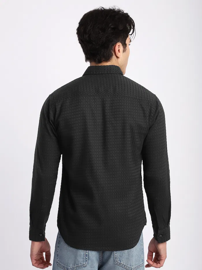 Black Jacquard Round Textured Shirt