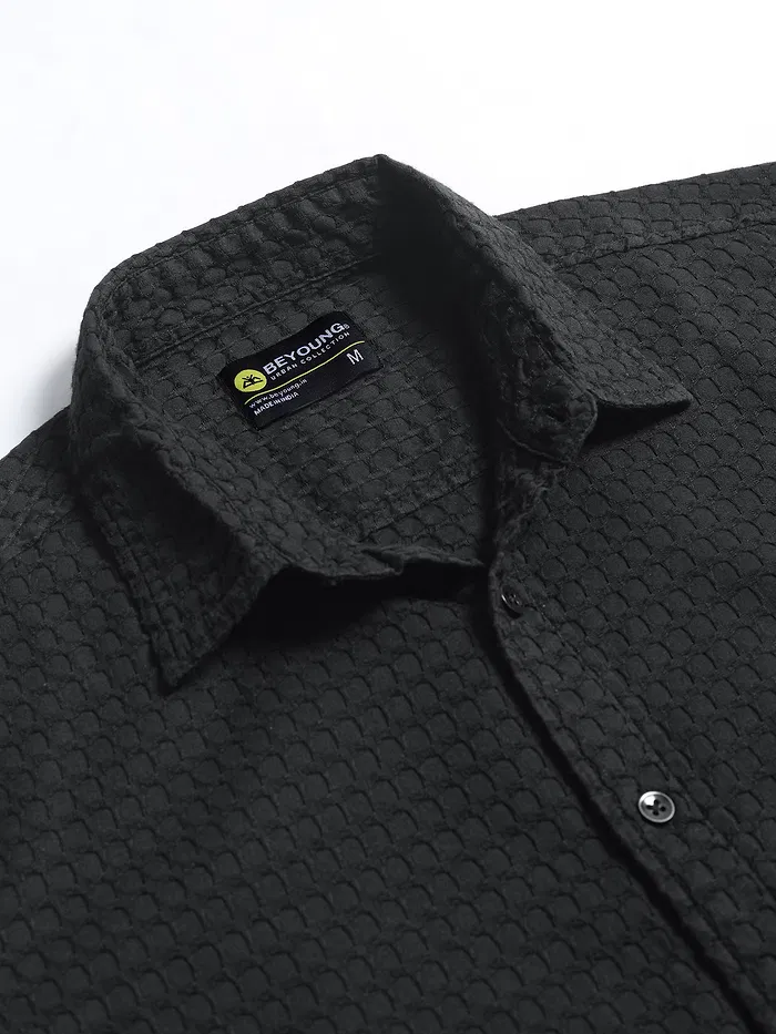 Black Jacquard Round Textured Shirt