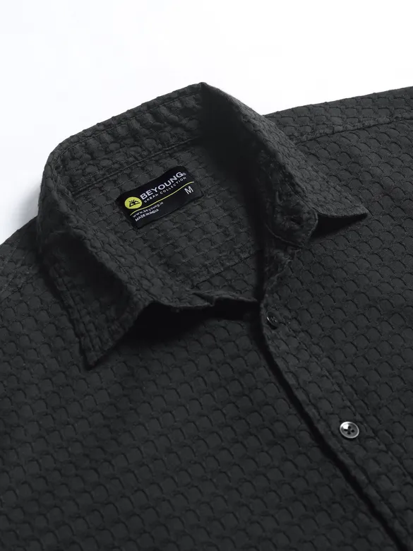 Black Jacquard Round Textured Shirt