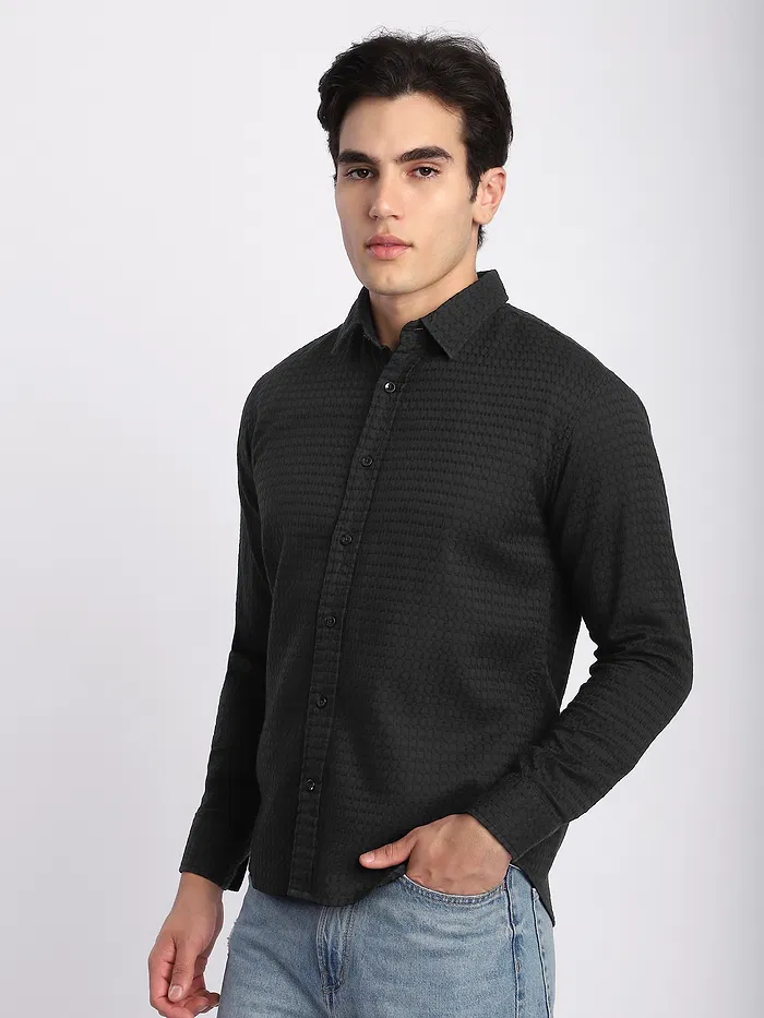 Black Jacquard Round Textured Shirt