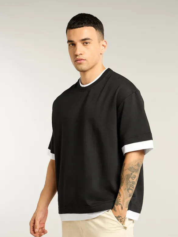 Black Jersey Knit Oversized T-Shirt