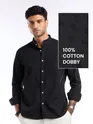 Black Mandarin Collar Shirt For Men