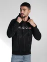 Black hoodie for men with 'Mission' text and graphic design.