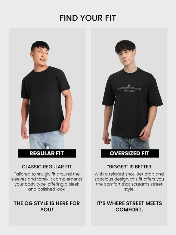 Black Peace Printed Ribbed Edge Oversized T-Shirt