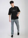 Black Peace Printed Ribbed Edge Oversized T-Shirt