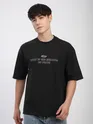 Black Peace Printed Ribbed Edge Oversized T-Shirt