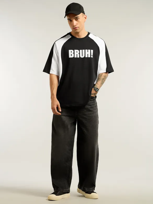 Black Raglan Sleeves Oversized T-Shirt