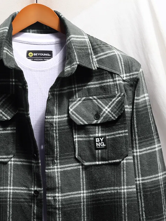 Black Recycled Check Flannel Shirt