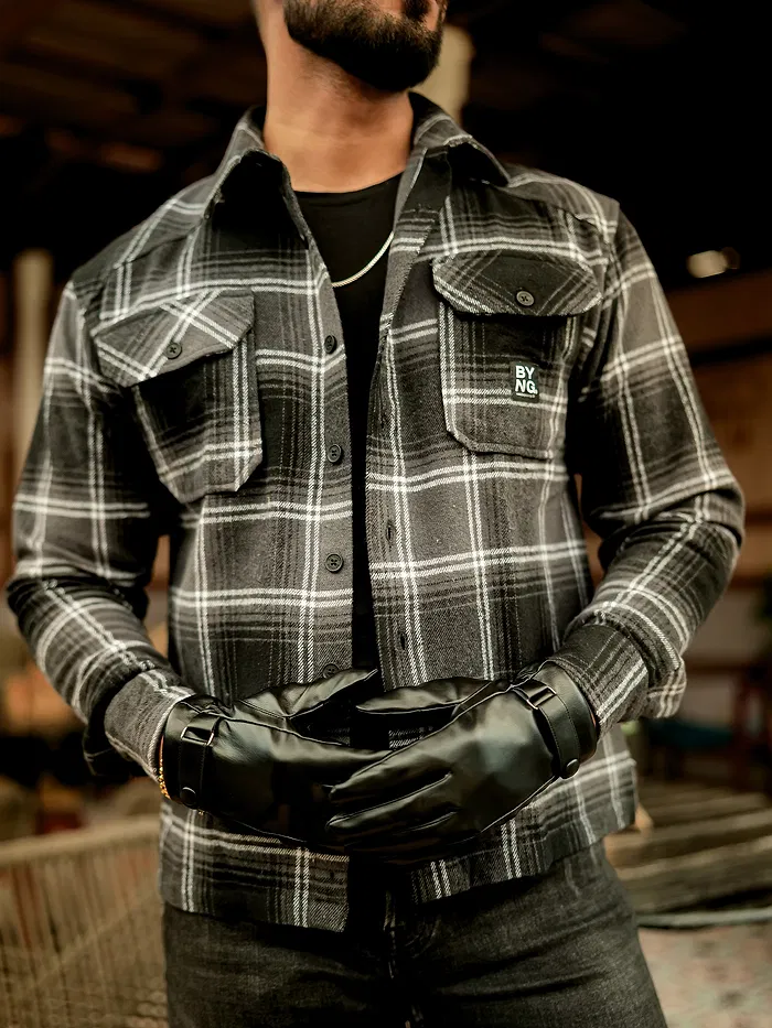 Black Recycled Check Flannel Shirt