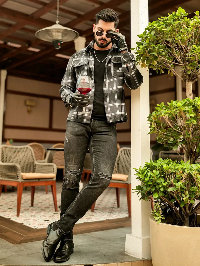 Black Recycled Check Flannel Shirt