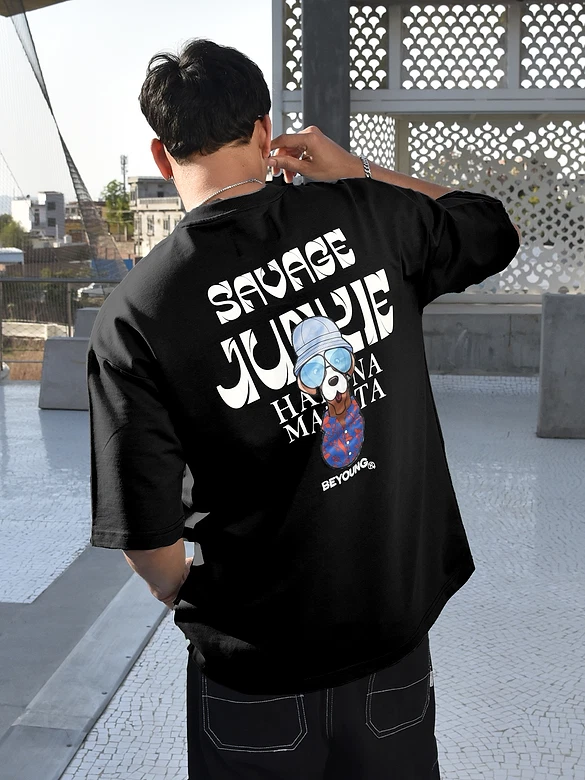 Black Savage Junkie Embroidered Patch Oversized T-Shirt