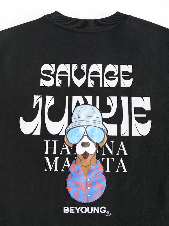 Black Savage Junkie Embroidered Patch Oversized T-Shirt