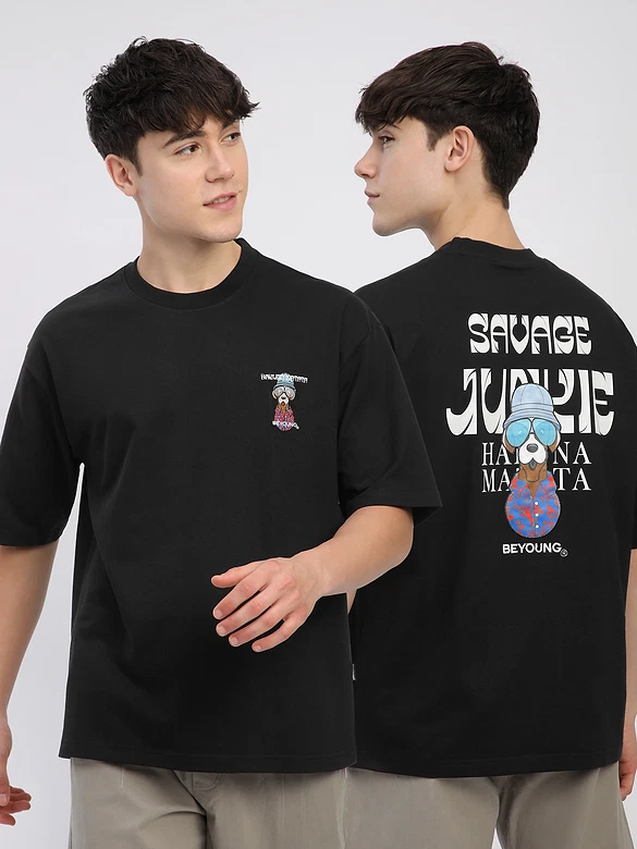 Black Savage Junkie Embroidered Patch Oversized T-Shirt