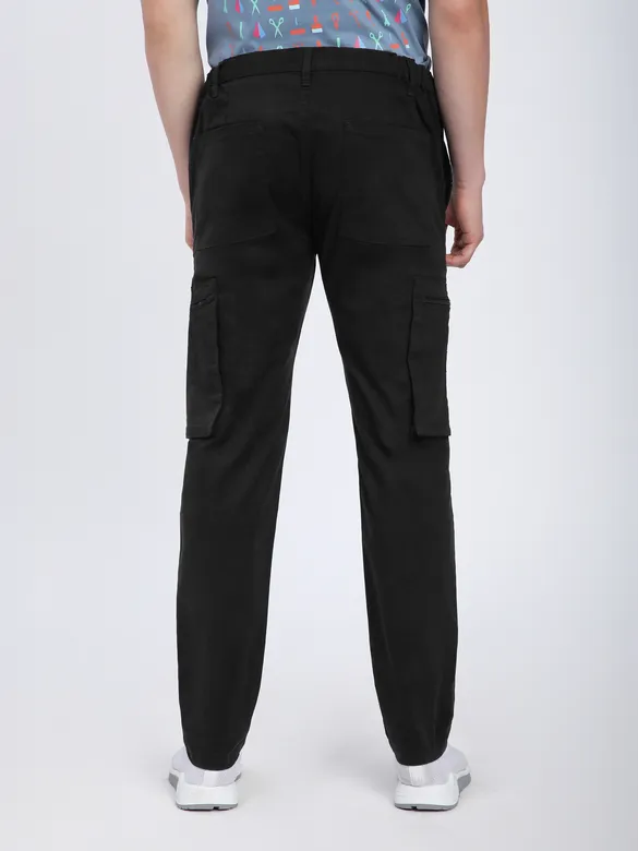 Black Slant Zipper Pocket Cargo Pants