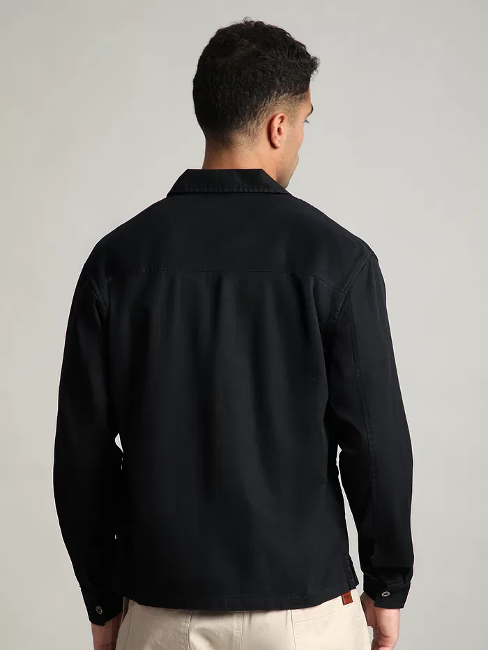 Black Solid Multipocket Shacket