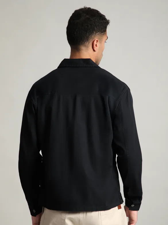 Black Solid Multipocket Shacket