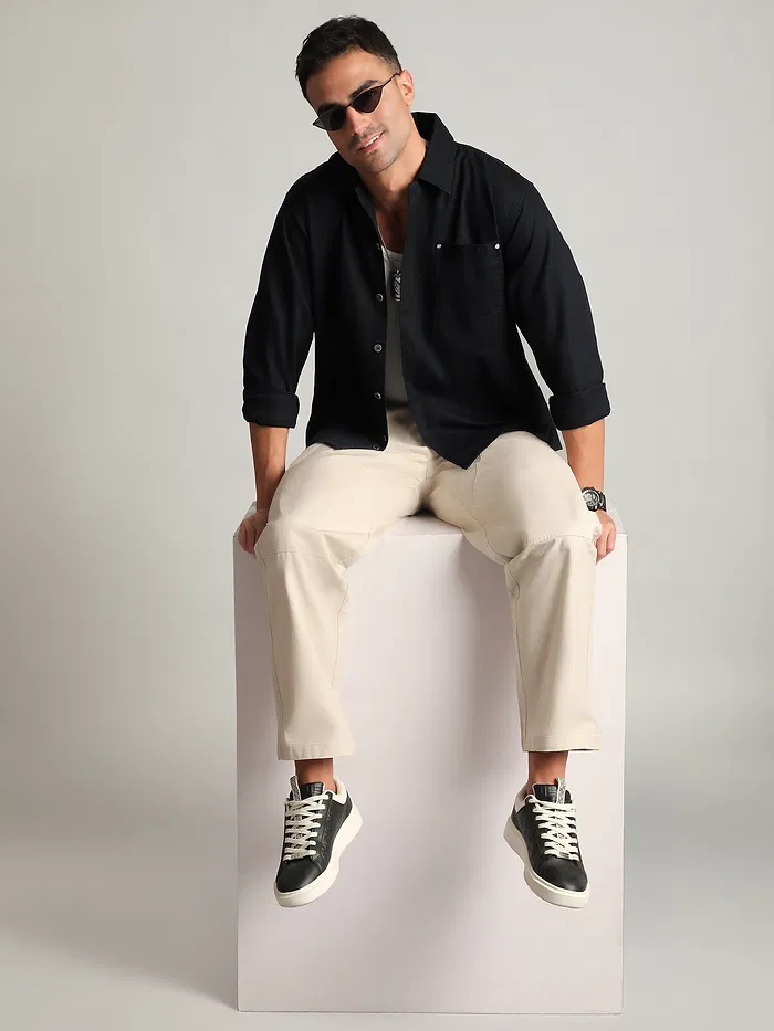 Black Solid Multipocket Shacket