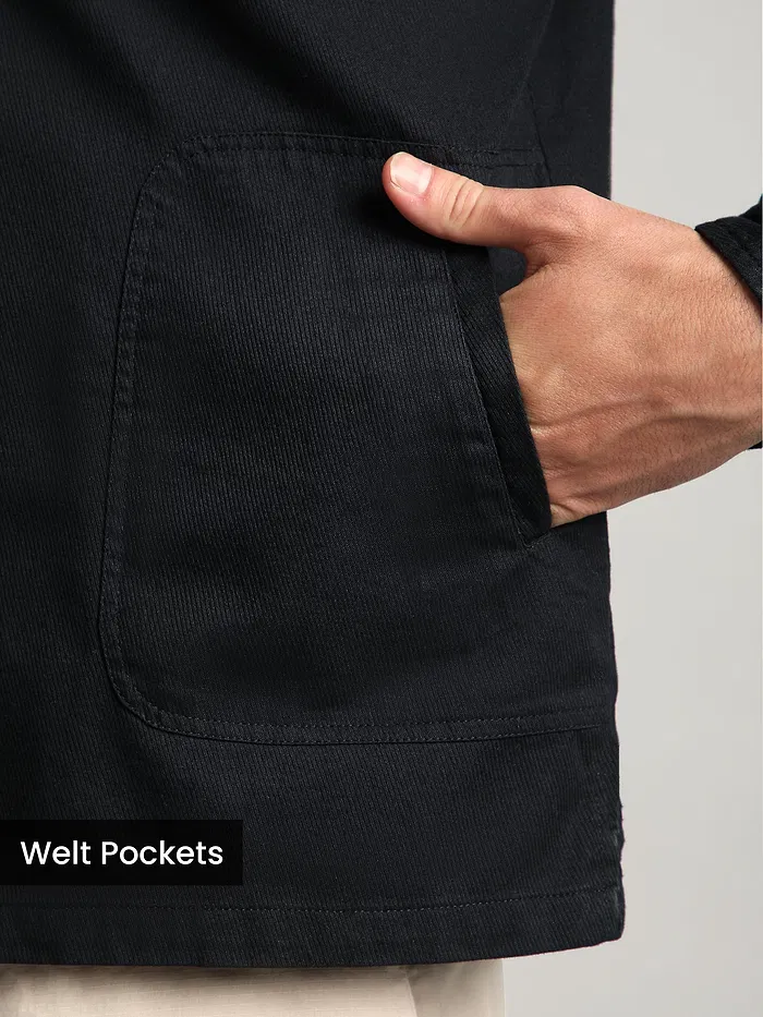 Black Solid Multipocket Shacket