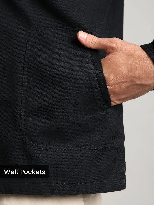 Black Solid Multipocket Shacket