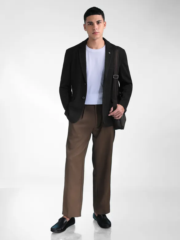 Black Solid Single Breasted Blazer