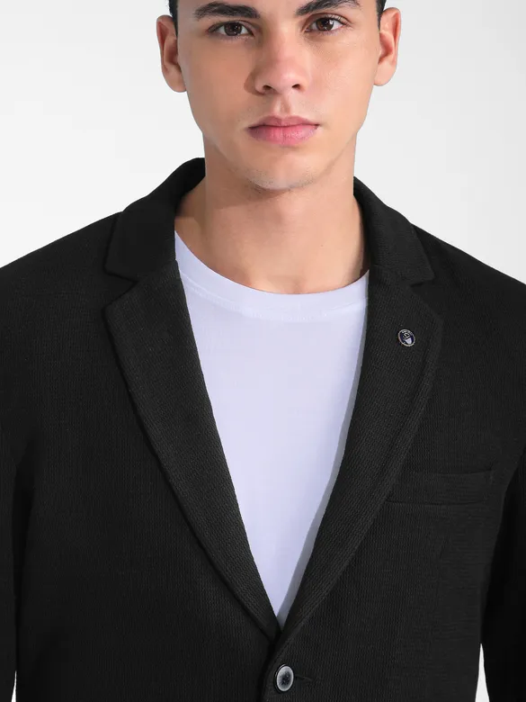 Black Solid Single Breasted Blazer
