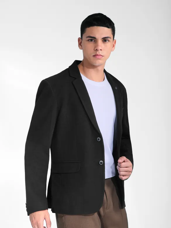 Black Solid Single Breasted Blazer