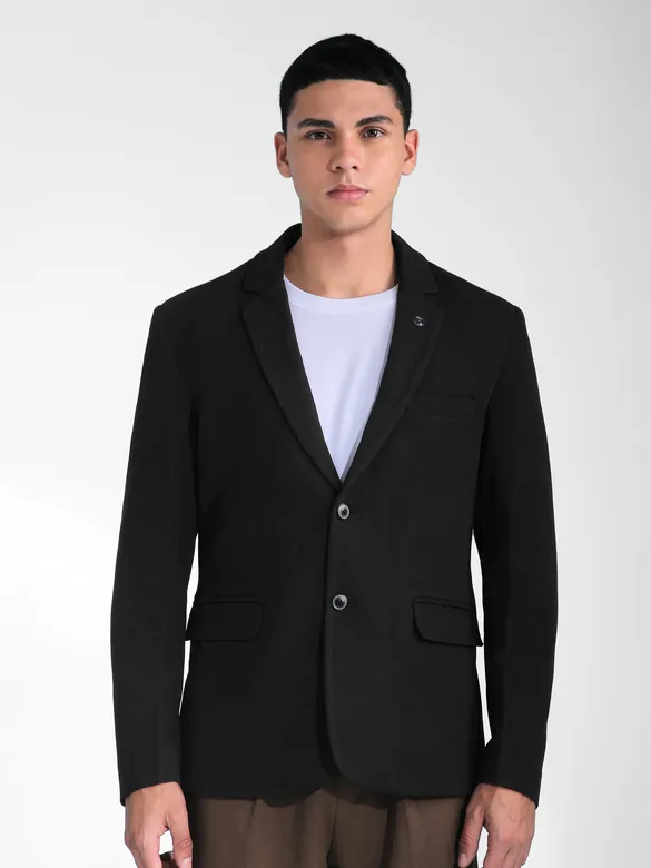 Black Solid Single Breasted Blazer