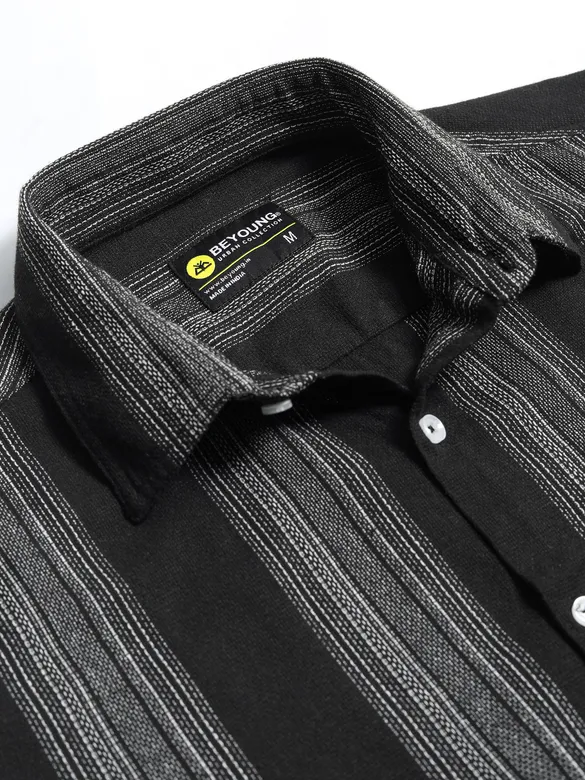 Black Striped Waffle Texture Shirt