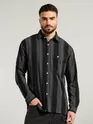 Black Striped Waffle Texture Shirt
