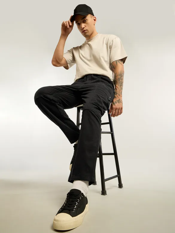 Black Tapered Baggy Cargo Pants