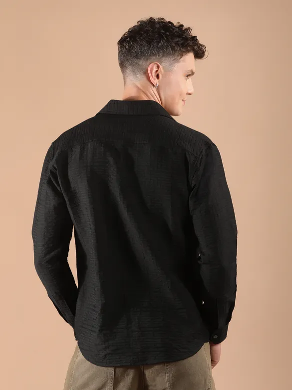 Black Textured Check Shirt