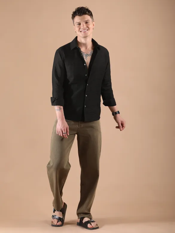 Black Textured Check Shirt
