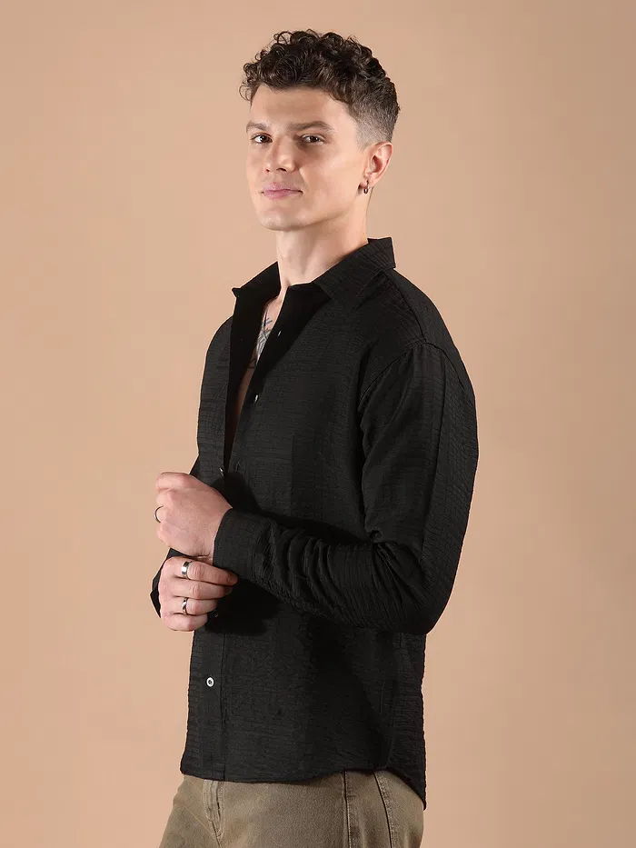 Black Textured Check Shirt