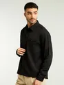 Black Textured Waffle Shirt