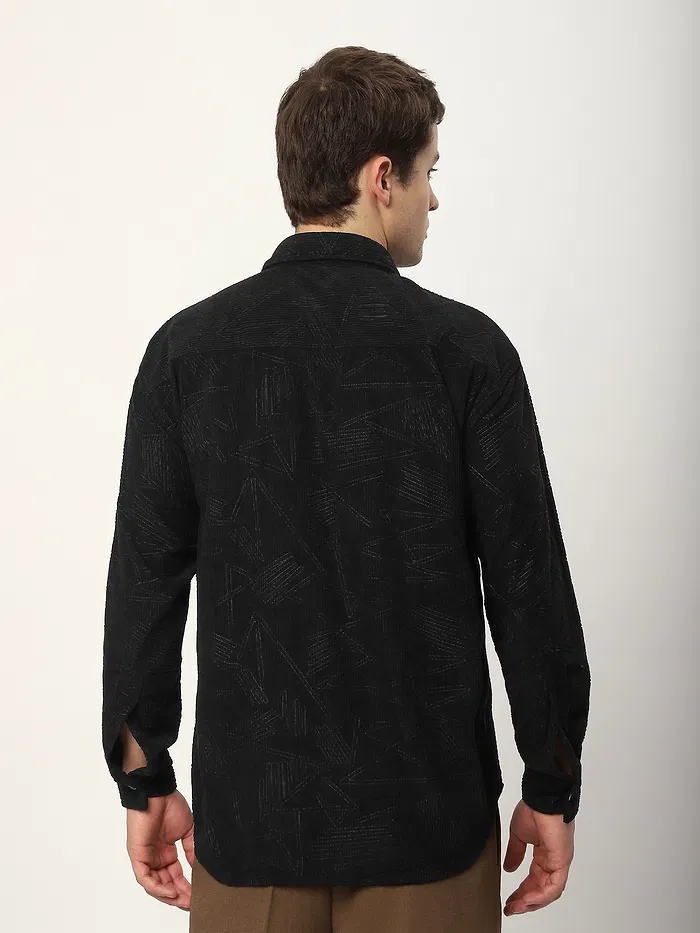 Black Tribal Textured Corduroy Shirt