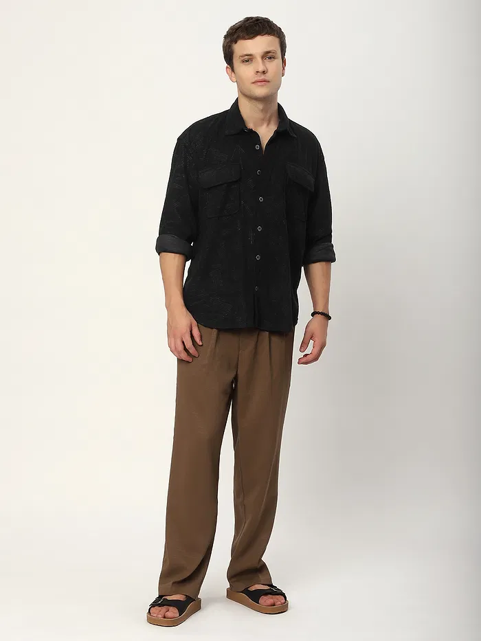 Black Tribal Textured Corduroy Shirt