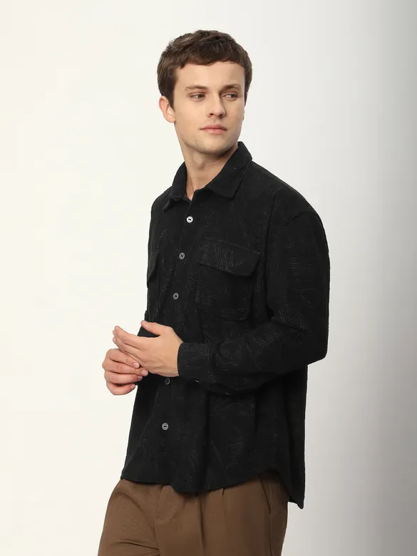 Black Tribal Textured Corduroy Shirt