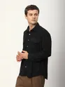 Black Tribal Textured Corduroy Shirt