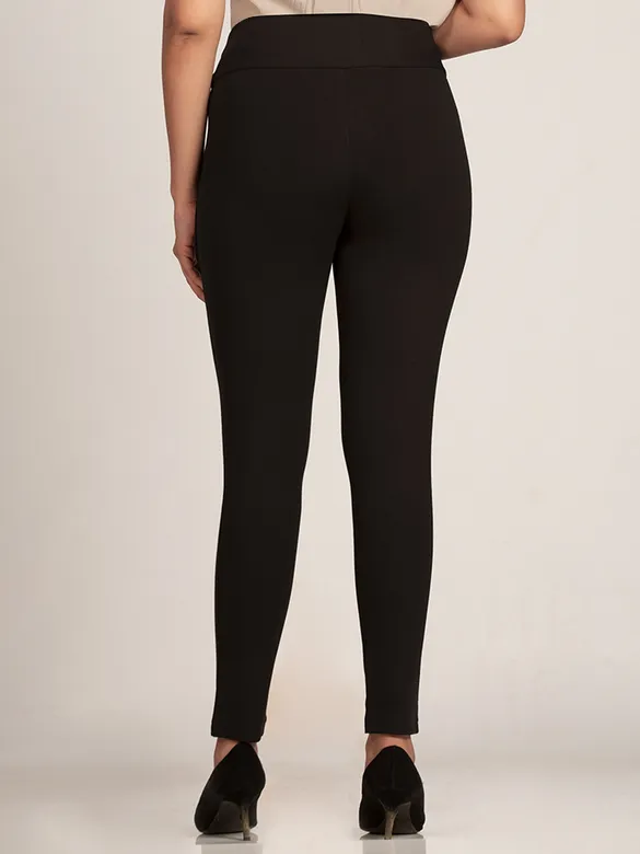 Black Triple Buttoned Skin Fit Flexible Women Jeggings