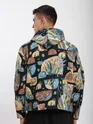 Black Tropical Print Hoodie Shacket