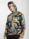 Black Tropical Print Hoodie Shacket