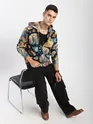 Black Tropical Print Hoodie Shacket